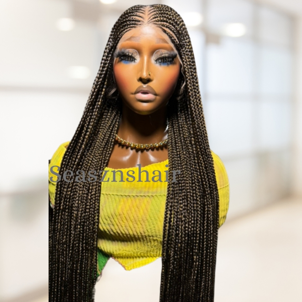 38" Mix Brown Ghana Braided Wig Extensions, Middle Part